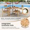 4-Piece Outdoor Patio Dining Set Round Acacia Wood Table Off White Cushions